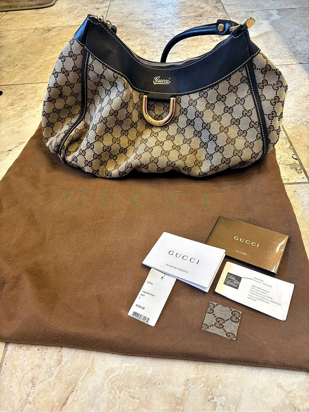 Gucci GG Canvas D-Ring Hobo in Brown & Black